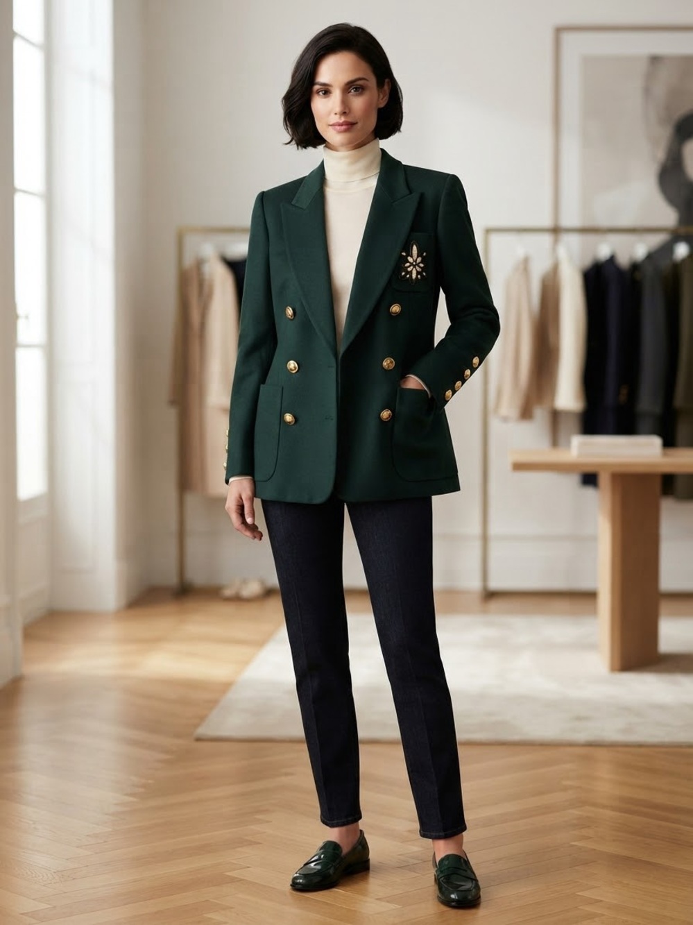 VTG ESCADA Margaretha Ley Green Wool Cashmere Blazer Jacket W. Germany Size 36
